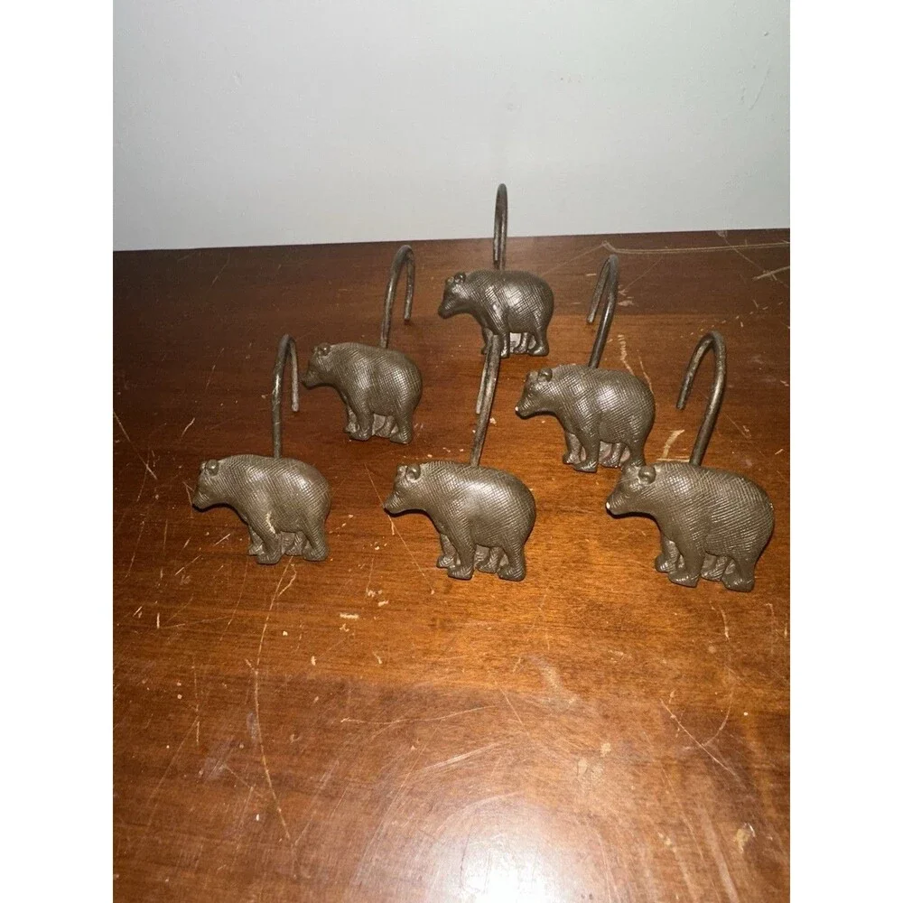 Shower Curtain Hooks 12pc Rustic Wildlife Lodge Brown Bear and Fish